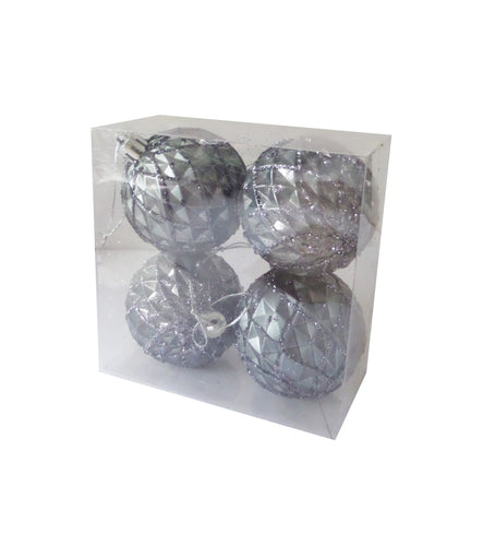 Set Globuri de Brad Craciun 4 buc Gri Inchis Carou Gliter 5.50 cm