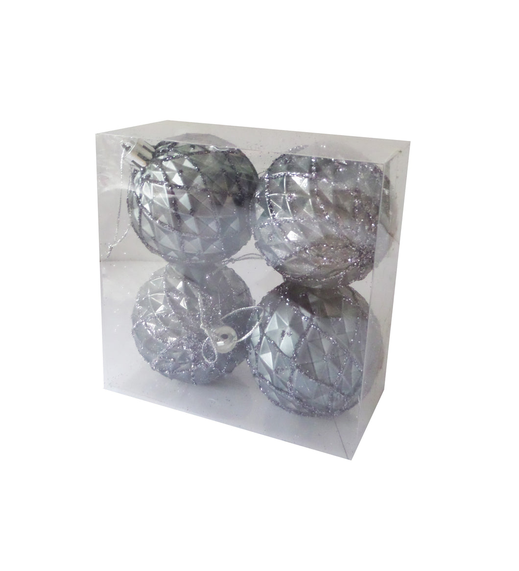 Set Globuri de Brad Craciun 4 buc Gri Inchis Carou Gliter 5.50 cm