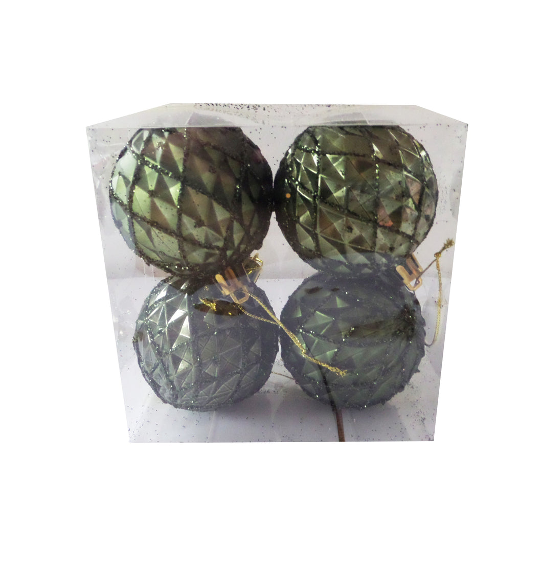 Set Globuri de Brad Craciun 4 buc Verde Fistic Carou Gliter 5.50 cm Craciun Cadou