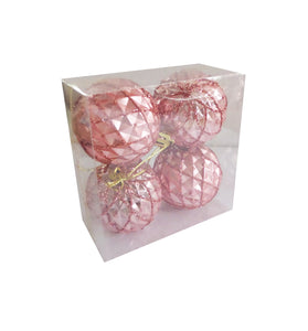 Set Globuri de Brad Craciun 4 buc Roz Carou Gliter 5.50 cm