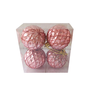 Set Globuri de Brad Craciun 4 buc Roz Carou Gliter 5.50 cm