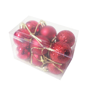 Set 12 Globuri Ornamente de Craciun Uniculoare Rosii de Brad Pom 3 cm