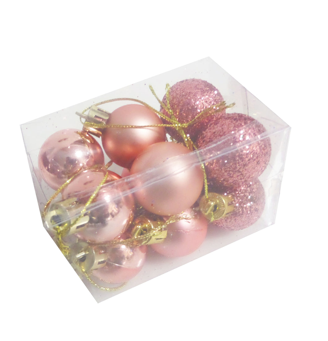 Set 12 Globuri Ornamente de Craciun Uniculoare Roz-Piersica de Brad Pom 3 cm