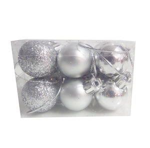 Set 12 Globuri Ornamente de Craciun Uniculoare Argintii Silver  de Brad Pom 3 cm