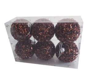Set 6 Globuri Ornamente de Craciun Uniculoare Maro Puf de Brad Pom 5.50 cm 55 mm Iarna Sarbatori