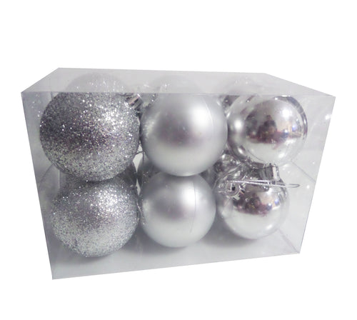Set Globuri de Craciun Uniculoare Silver Argintii Gri Glitter Ornamente de Brad Pom 5.50 cm