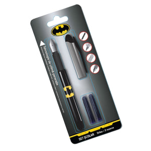 Stilou Copii pentru Scoala cu Rezerve Reincarcabil cu 2 Patroane de Cerneala Marvel SuperHero Batman Liliacul Set Scolar Baieti Cadou