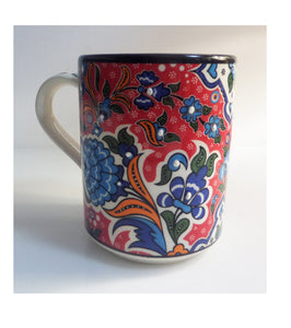 Cana cu Motive Traditionale Turcesti din Ceramica Pictata Manual Handmade Bujor Rosu Turceasca imprimeu