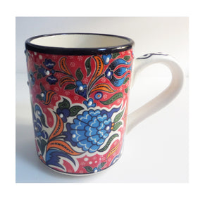 Cana cu Motive Traditionale Turcesti din Ceramica Pictata Manual Handmade Bujor Rosu
