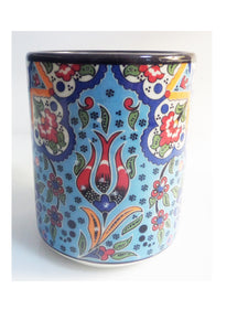 Cana cu Model Traditional Turcesc Ceramica Pictata Manual Broderie Albastra