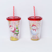 Încărcați imaginea în Galerie, Termos Cana de Calatorie Craciun Cana cu Pai Glitter Santa and Snowman
