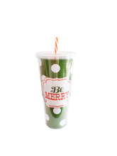 Încărcați imaginea în Galerie, Termos Cana de Calatorie Craciun Cana cu Pai Be Merry Green Dots Cadou Mos Puncte Verde