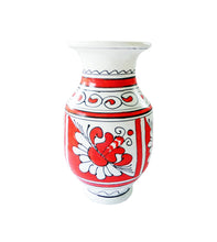 Încărcați imaginea în Galerie, Vaza cu Motive Traditionale din Ceramica de Corund Rosie Floare de Colt si Clopotel 16 cm