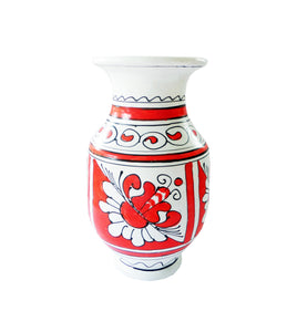 Vaza cu Motive Traditionale din Ceramica de Corund Rosie Floare de Colt si Clopotel 16 cm