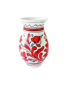 Vaza cu Motive Traditionale din Ceramica de Corund Rosie Paunita 14 cm
