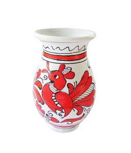 Vaza cu Motive Traditionale Populare Taranesti Romanesti din Ceramica de Corund Rosie Paunita 1 cm