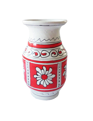 Vaza cu Motive Traditionale Populare Taranesti Romanesti din Ceramica de Corund Rosie Floare de Colt 16 cm