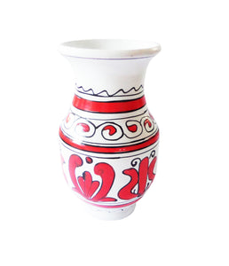 Vaza cu Motive Traditionale Populare Taranesti Romanesti din Ceramica de Corund Rosie Floare de Lotus 14 cm