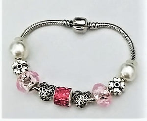 Bijuterie Bratara cu Margele Stil Pandora Roz Cadou Doamne cu Talismane si Charm-uri Martie Cadou