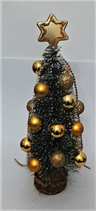 Brad Artificial de Craciun, pe suport de lemn, Decorat cu Globuri Auriu 25 cm