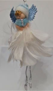 Craciun Decoratiune Inger bleu si pene albe