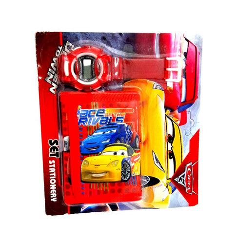 Set Ceas de Mana Electronic si Portofel Copii Cars Masinute Fulger McQueen