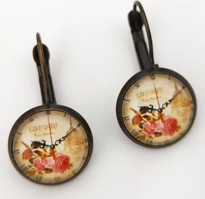 Cercei Hand Made Vintage London si Trandafiri Roz Bronz