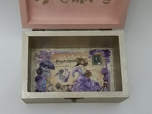 Cutie Bijuterii din Lemn Dama Retro Roz
