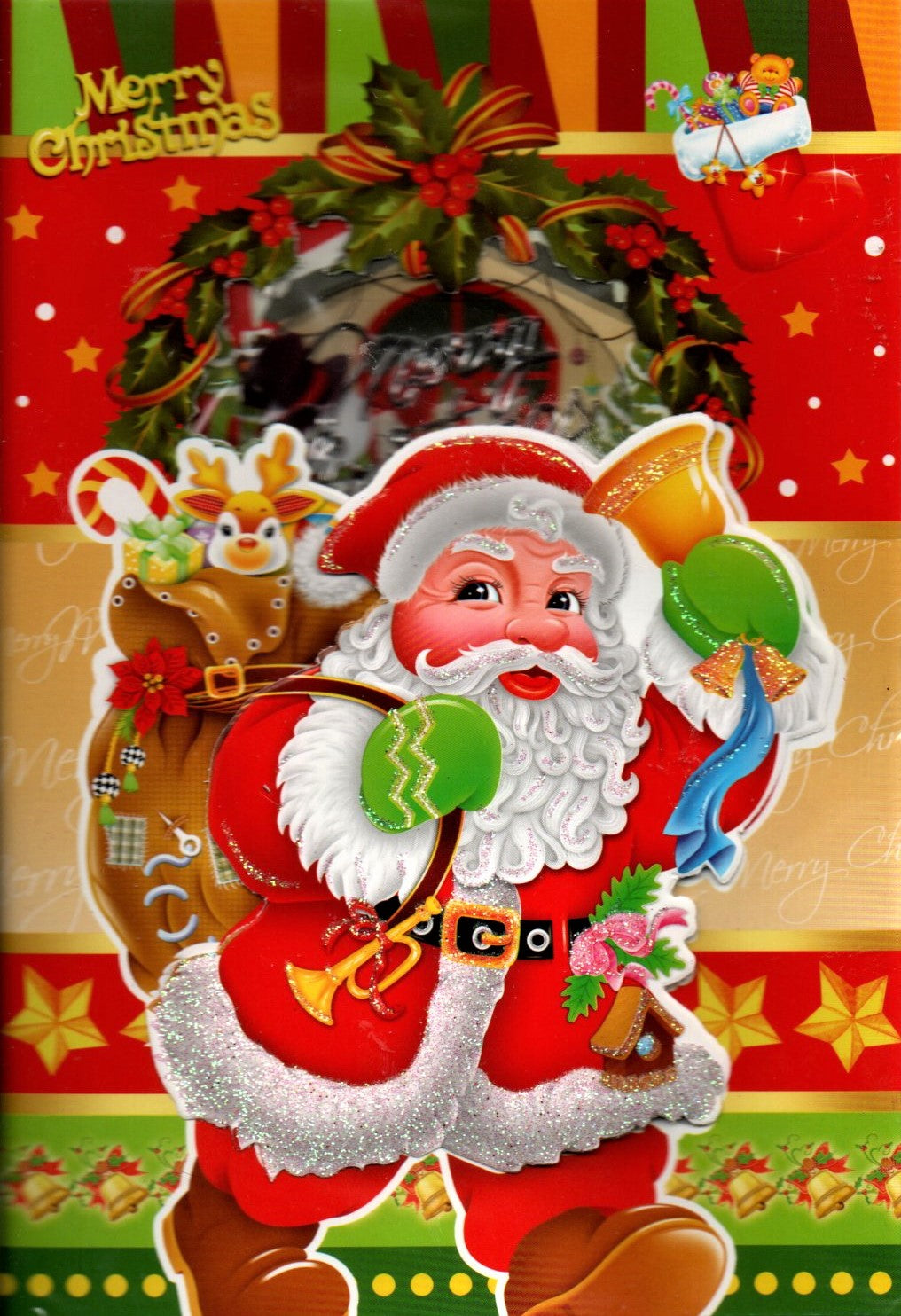 Felicitare Muzicala de Craciun Cadou Carton Mos Craciun cu Coronita Advent