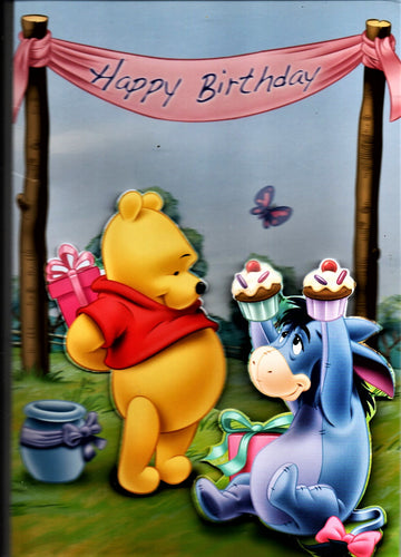 Felicitare Muzicala de Craciun Cadou Carton 3D Ursuletul Winnie the Pooh si Magarusul
