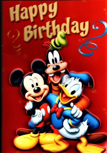Felicitare Muzicala de Aniversare Carton 3D Disney Mickey Mouse Donald Pluto Happy Birthday