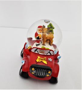 Mini-Glob Craciun cu Lichid si Zapada Cristal Masina Rosie cu Mos Craciun si renul