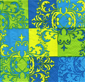 Servetele Decorative de Masa din Hartie Imprima Baroc Verde Albastru Galben 33x33 cm Set 10 buc