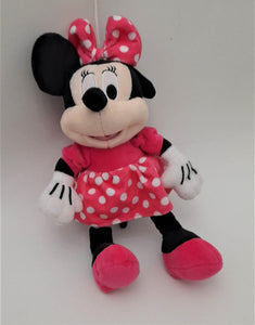 Jucarii Figurine Plusuri-  Minnie Mouse in Rochie Roz Fucsia cu Buline Albe