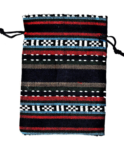 Saculet din Textil Motive Traditionale Taranesti Albastru-Rosu 17 cm orizontal