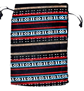 Saculet din Textil Motive Traditionale Taranesti Albastru-Rosu 17 cm orizontal