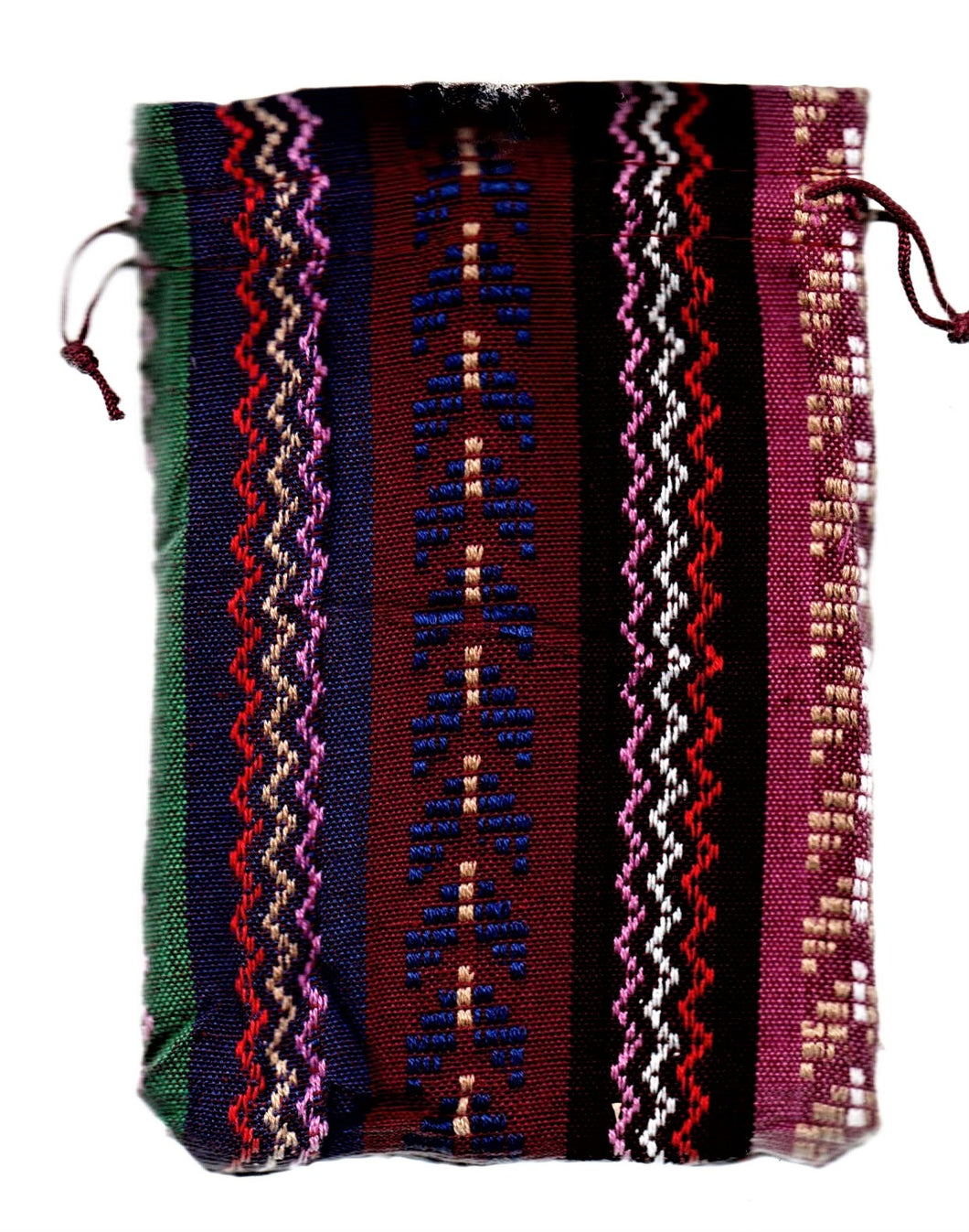 Saculet din Textil Motive Traditionale Taranesti Visiniu-Mov-Verde 17 cm verticale