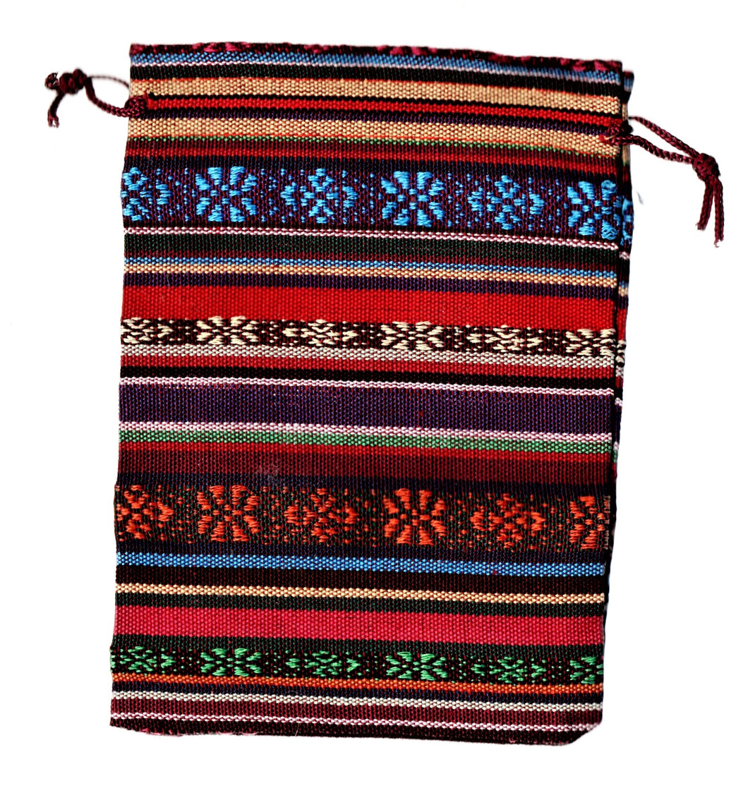 Saculet din Textil Motive Traditionale Taranesti Populare Stelute verzi, portocalii, galbene, albastre 17 cm