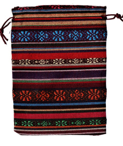 Saculet din Textil Motive Traditionale Taranesti Populare Stelute verzi, portocalii, galbene, albastre 17 cm