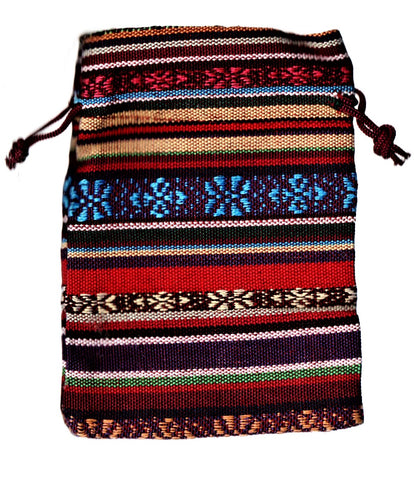 Saculet din Textil Motive Traditionale Taranesti Populare Stelute verzi, portocalii, galbene, albastre 14 cm orizontal