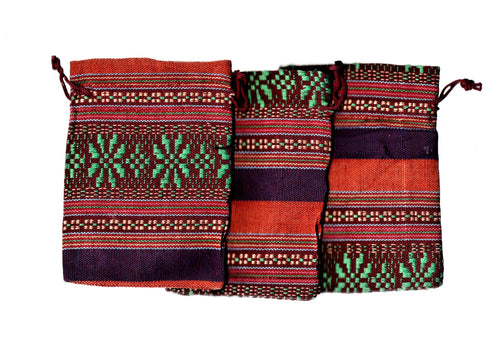 Saculet din Textil Motive Traditionale Taranesti Populare Mov, Portocaliu Visiniu, Verde 14 cm orizontal