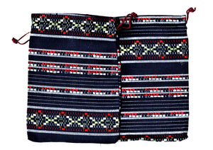 Saculet din Textil Motive Traditionale Taranesti Populare  Albastru inchis, Rosu. Alb-Negru , Verni l17 cm orizontal