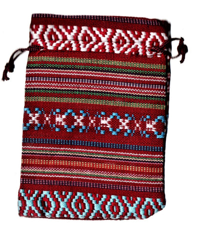 Saculet din Textil Motive Traditionale Taranesti Populare Rosu, Alb, Bleu  14 cm orizontal