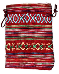 Saculet din Textil Motive Traditionale Taranesti Populare Rosu, Alb, Bleu  14 cm orizontal