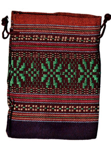 Saculet din Textil Motive Traditionale Taranesti Populare Mov, Portocaliu Visiniu, Verde 14 cm