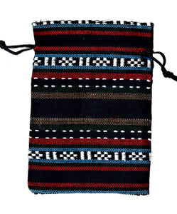 Saculet din Textil Motive Traditionale Taranesti Populare Albastru inchis, Bleu,  Rosu, alb negru 14 cm orizontal
