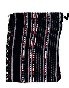 Saculet din Textil Motive Traditionale Taranesti Populare  Albastru inchis, Rosu. Alb-Negru , Verni l17 cm orizontal