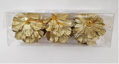 Set Globuri de Craciun Uniculoare de Brad 3 buc Auriu cu Petale 6.50 cm