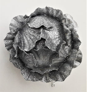 Set Globuri de Craciun Uniculoare de Brad 3 buc Argintiu cu Petale 6.50 cm