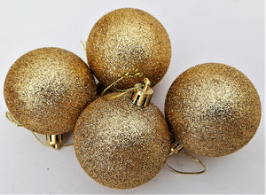 Set Globuri de Craciun Uniculoare Aurii Gliterate pentru Pom 5.50 cm